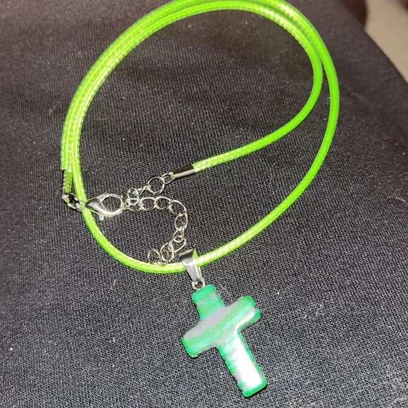 Natural Green Malachite on Neon Green Wax Cord Handmade Hand Made - Picture 2 of 2